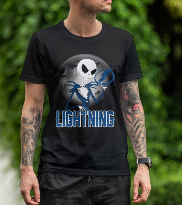 Jack Skellington Tampa Bay Lightning Halloween Moon Scene T-Shirt