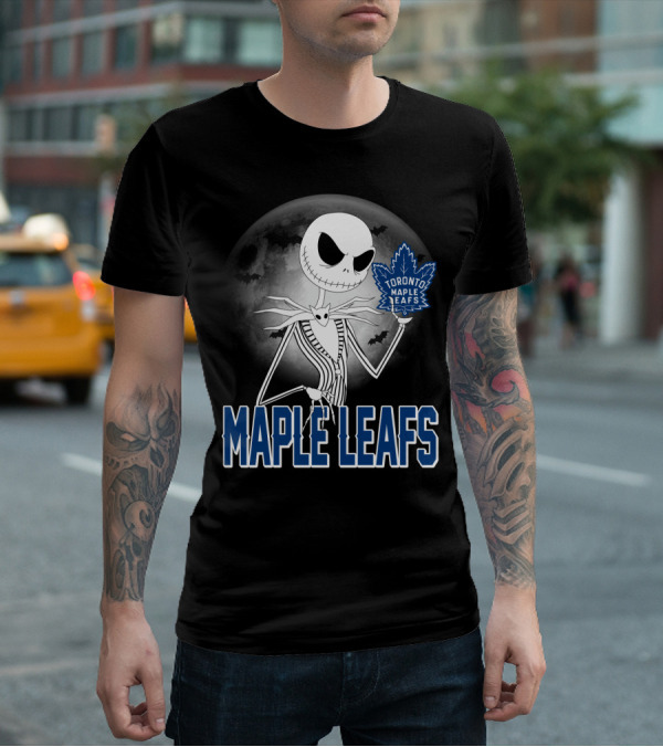 Toronto Maple Leafs Jack Skellington Halloween Moon T-Shirt