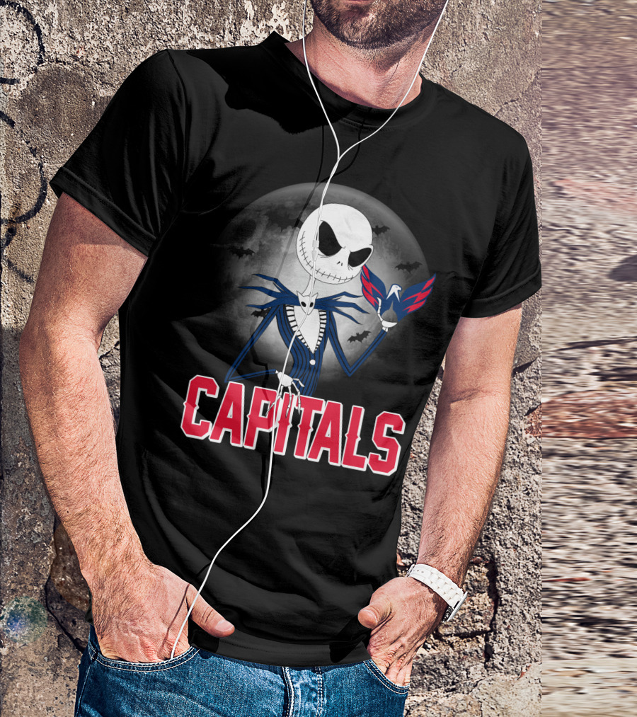 Jack Skellington Halloween Meets Washington Capitals Moon Night T-Shirt