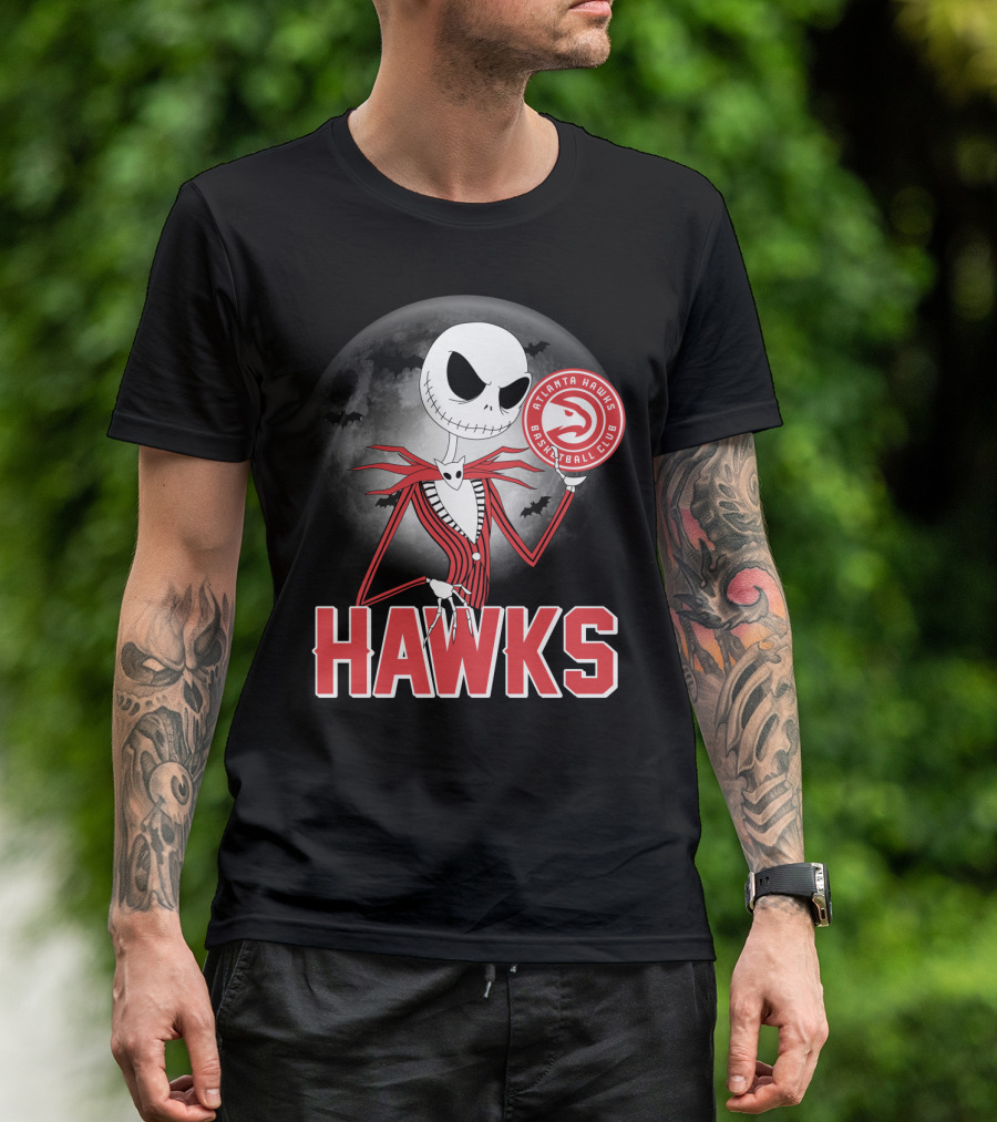 Atlanta Hawks Basketball Club Jack Skellington Halloween Hawks T-Shirt