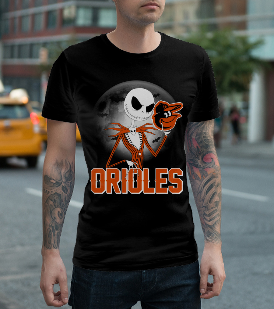 Jack Skellington Halloween Orioless Moon Bat T-Shirt