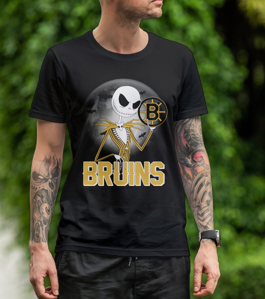 Jack Skellington Halloween Boston Bruins Moon And Bats T-Shirt