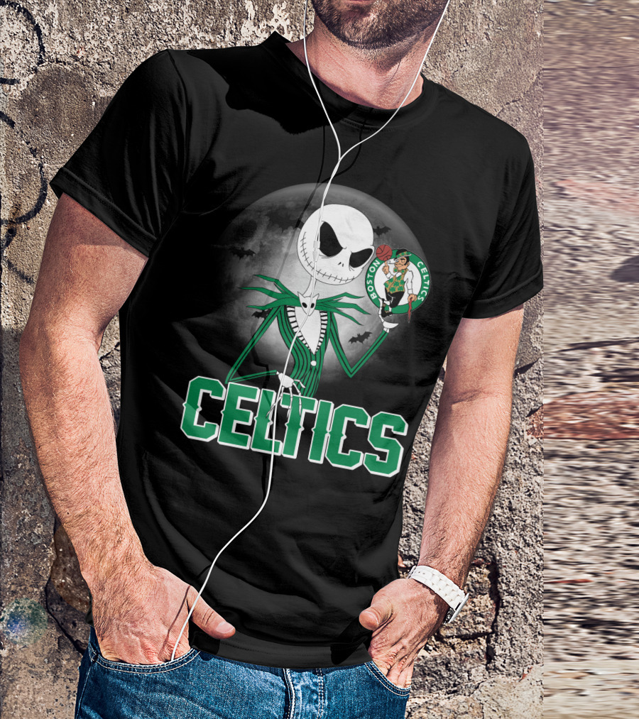 Celtics Jack Skellington Halloween Boston Celtics Moon And Bats T-Shirt