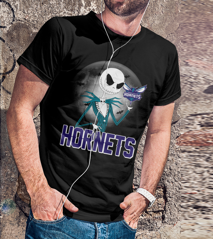 Jack Skellington Halloween Charlotte Hornets Moon Bats T-Shirt