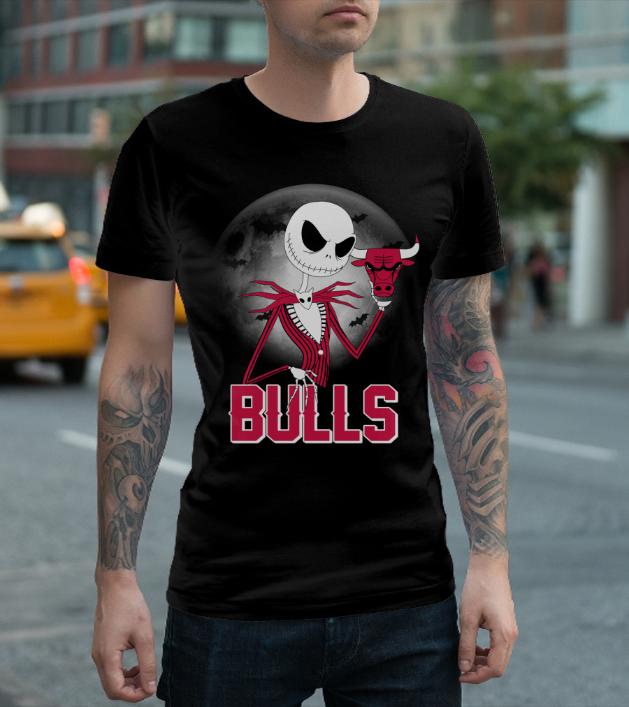 Jack Skellington Halloween Bulls Moon Chicago T-Shirt
