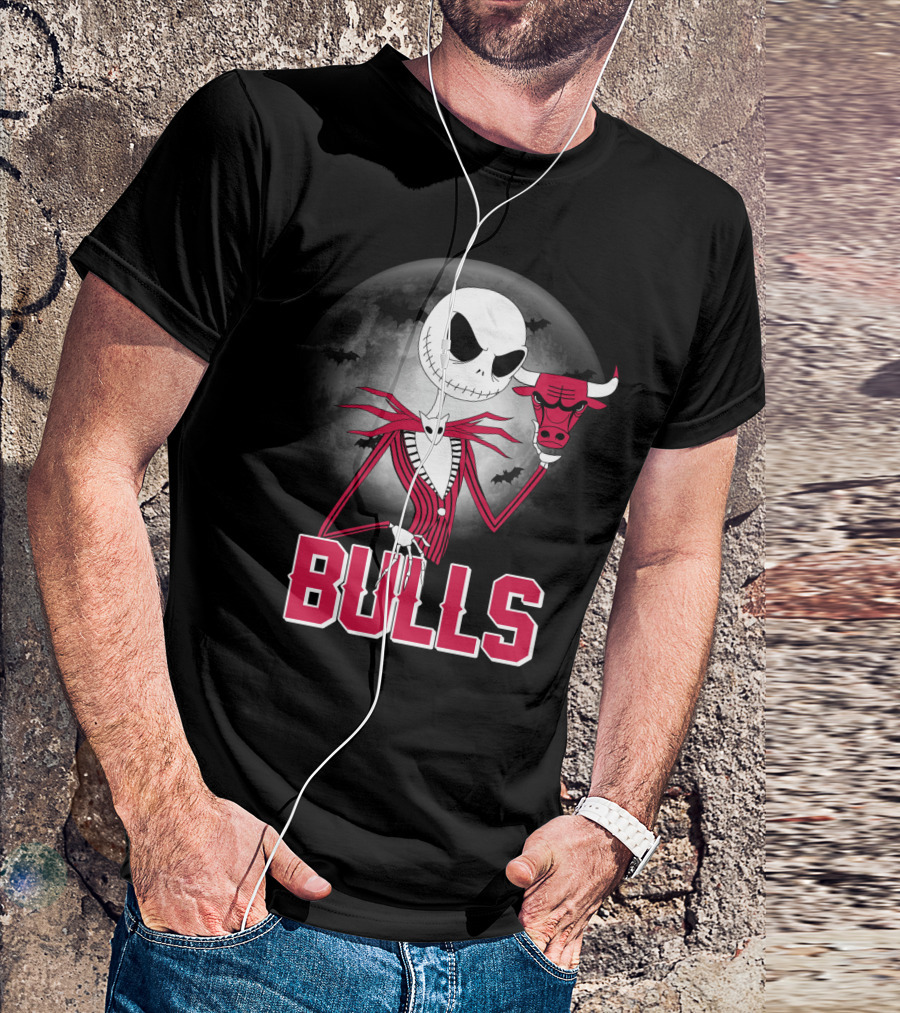 Jack Skellington Halloween Bulls Moon Chicago T-Shirt