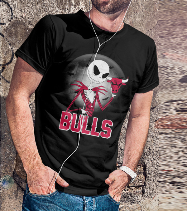 Jack Skellington Halloween Bulls Moon Chicago T-Shirt