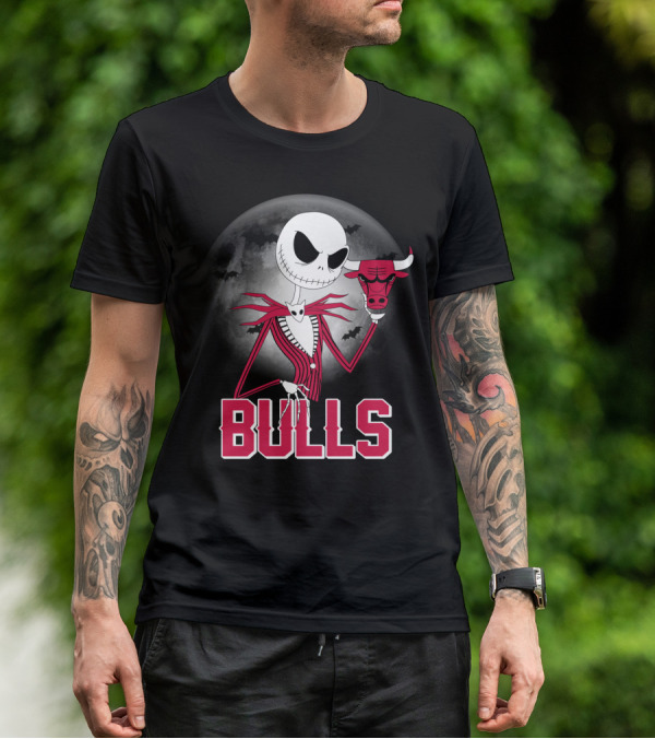 Jack Skellington Halloween Bulls Moon Chicago T-Shirt