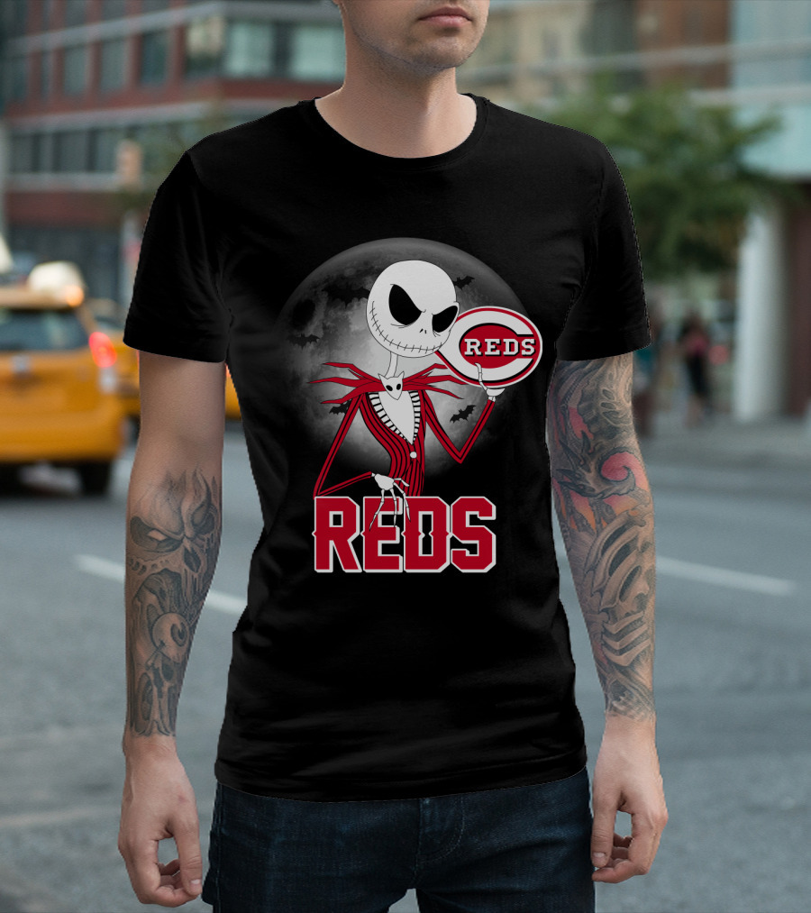 Jack Skellington with Cincinnati Reds Logo Halloween T-Shirt