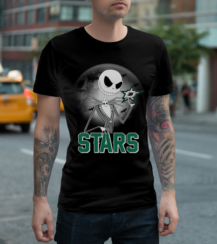 Jack Skellington Dallas Stars Halloween Moon Background Fan T-Shirt