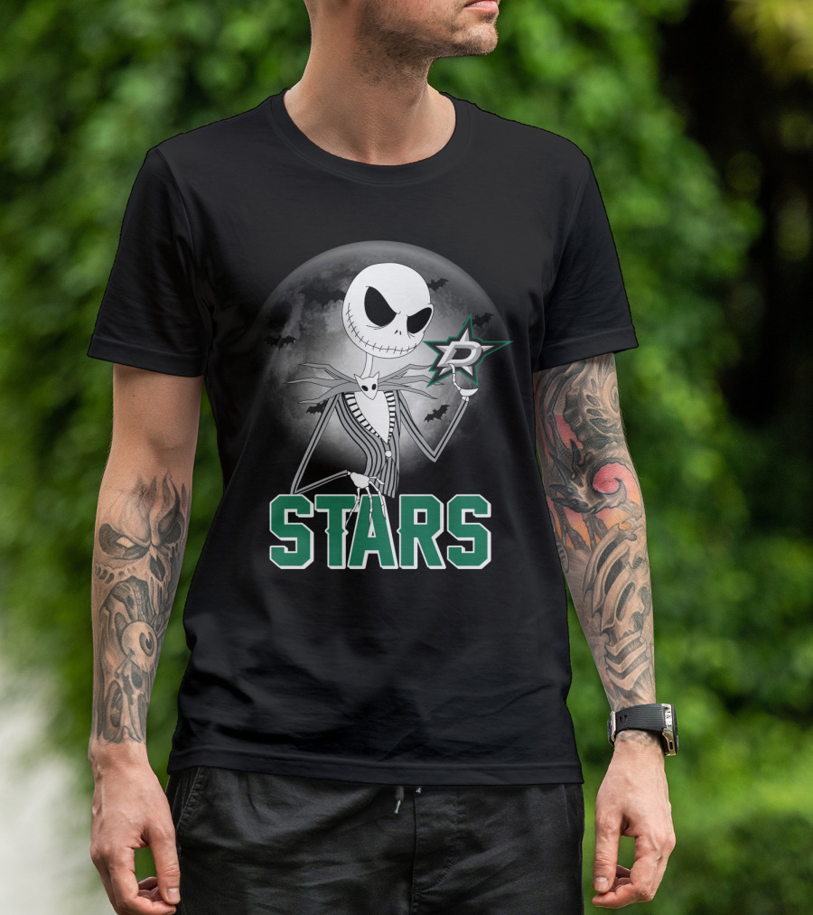 Jack Skellington Dallas Stars Halloween Moon Background Fan T-Shirt