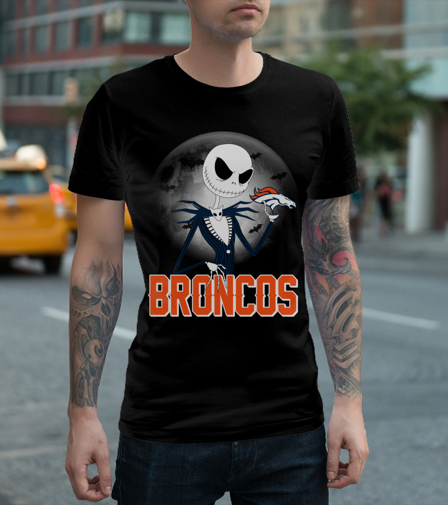 Jack Skellington Broncos Halloween Mashup Denver Broncos Sports Fan T-Shirt