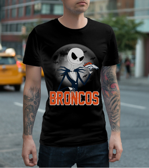 Jack Skellington Broncos Halloween Mashup Denver Broncos Sports Fan T-Shirt