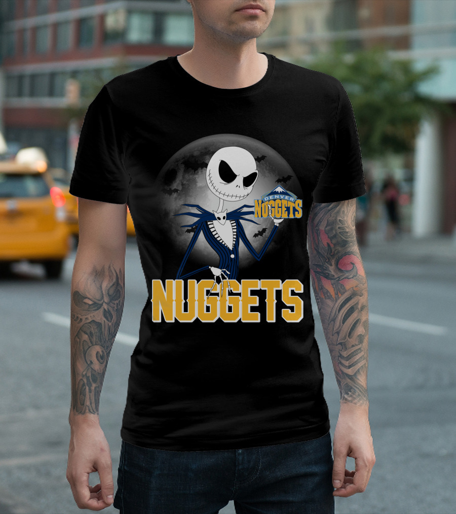 Jack Skellington Denver Nuggets Halloween Moon Bats T-Shirt