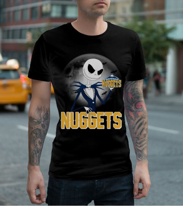 Jack Skellington Denver Nuggets Halloween Moon Bats T-Shirt