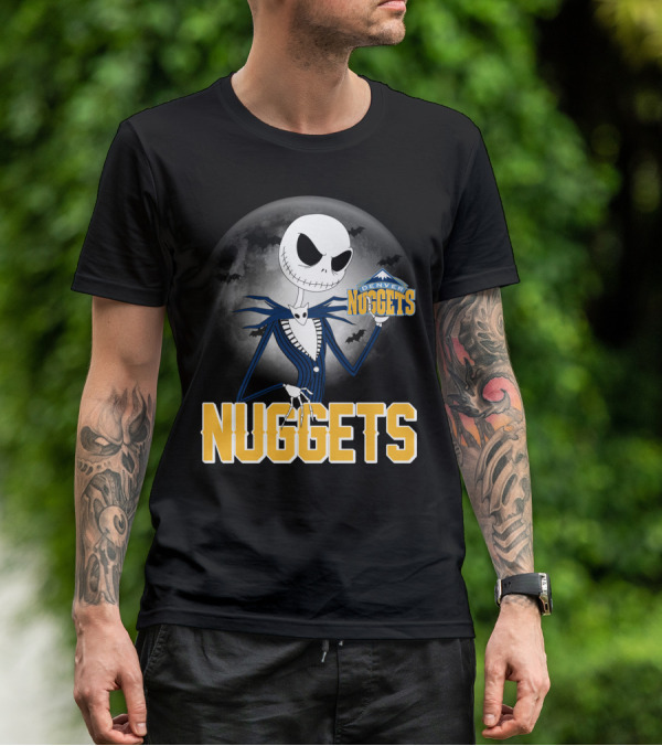 Jack Skellington Denver Nuggets Halloween Moon Bats T-Shirt