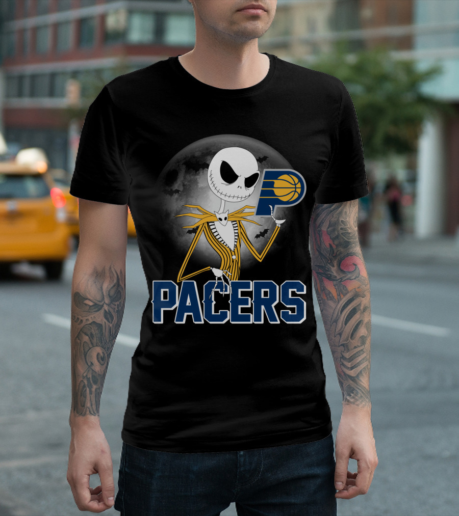 Jack Skellington Halloween Indiana Pacers Basketball Moon Bats T-Shirt