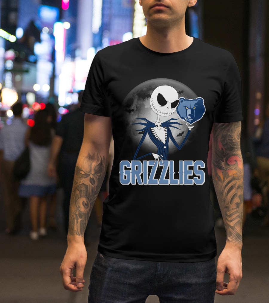 Jack Skellington Grizzlies Halloween Moon T-Shirt