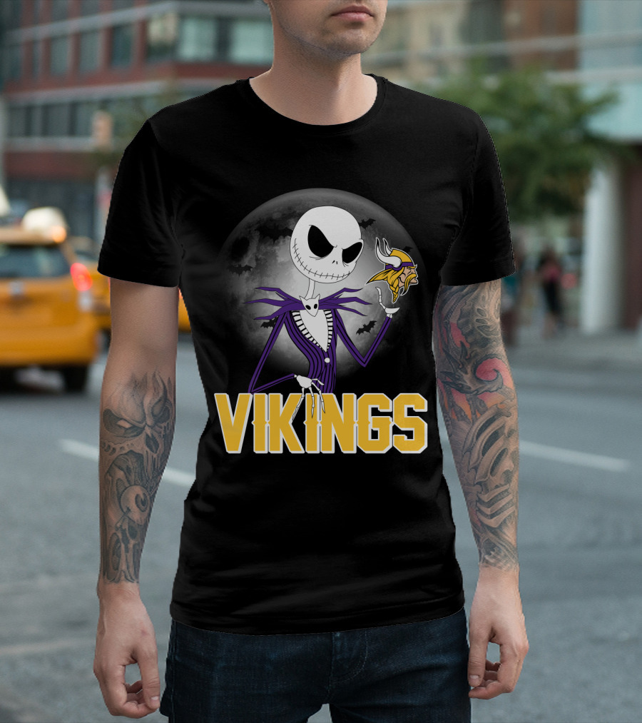 Jack Skellington Vikings Halloween Minnesota Football Theme T-Shirt