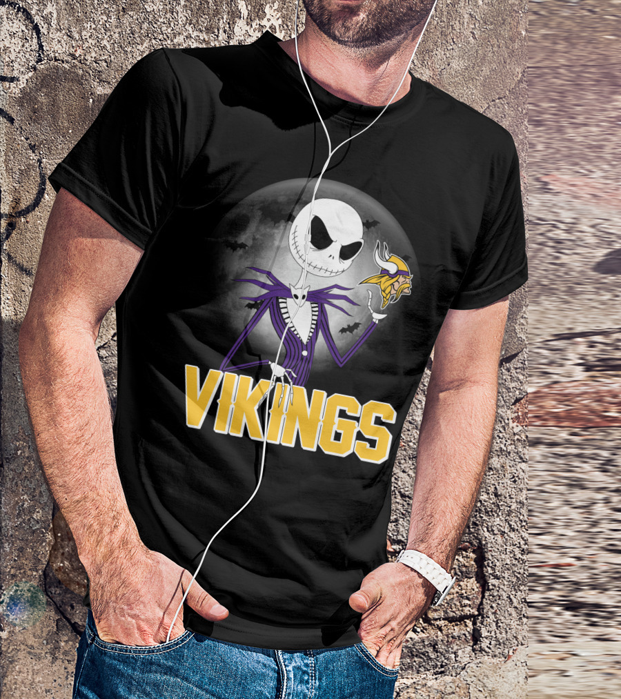 Jack Skellington Vikings Halloween Minnesota Football Theme T-Shirt