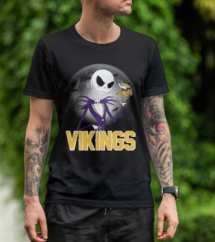 Jack Skellington Vikings Halloween Minnesota Football Theme T-Shirt