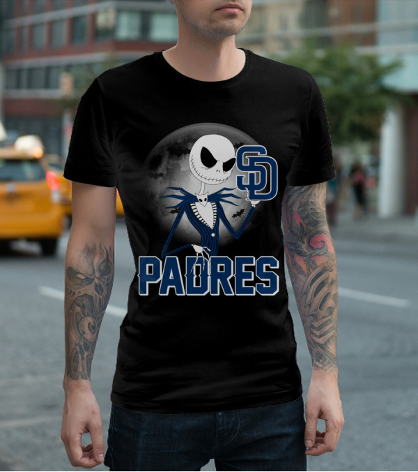 Jack Skellington San Diego Padres Halloween Moon Background T-Shirt