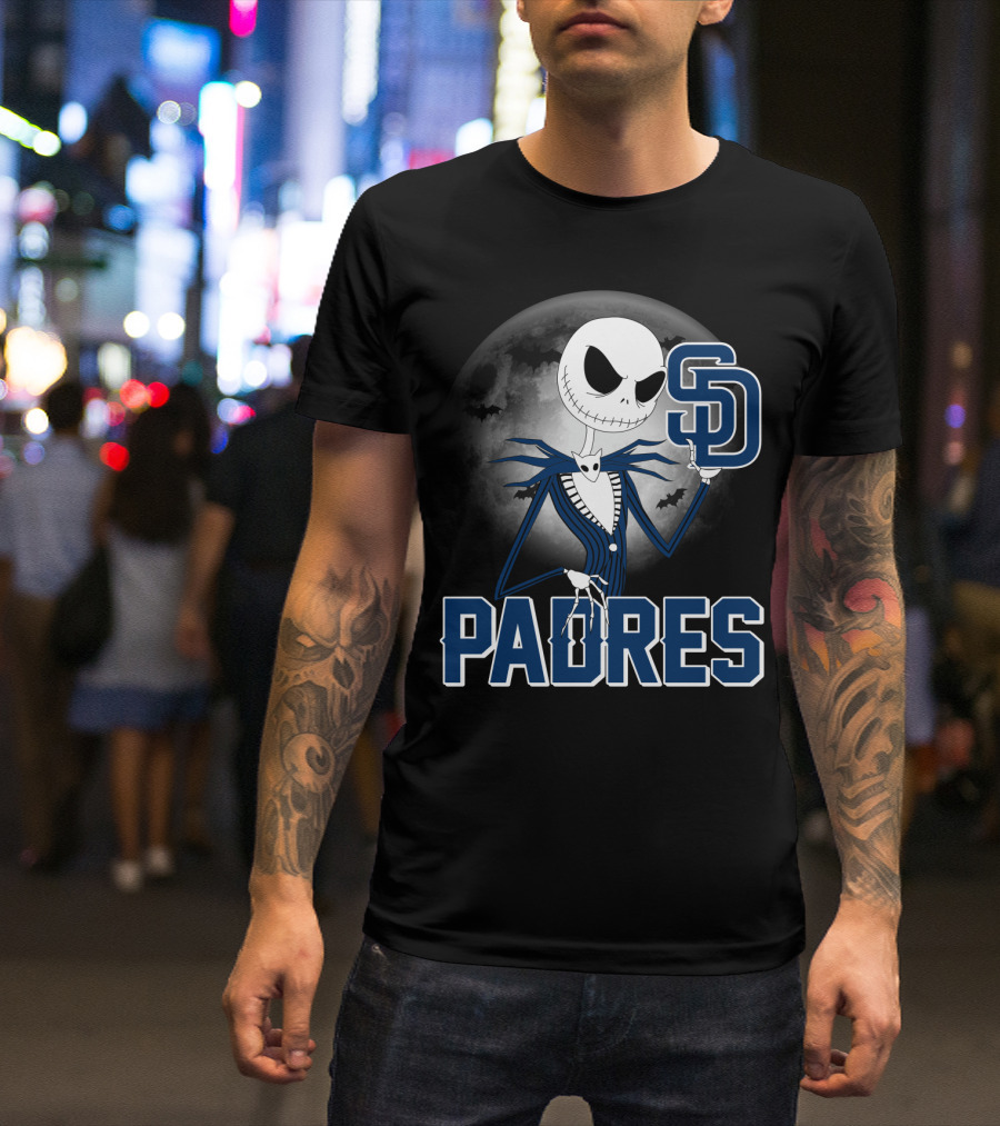 Jack Skellington San Diego Padres Halloween Moon Background T-Shirt