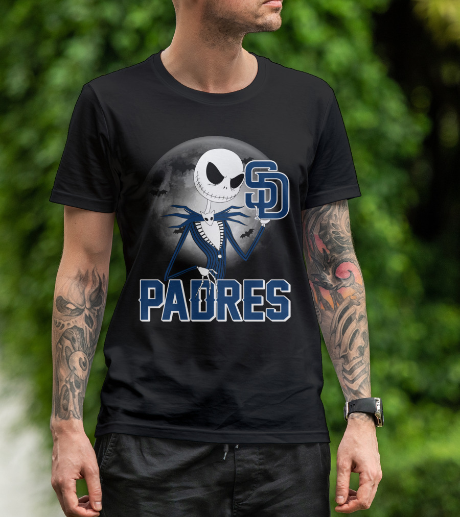 Jack Skellington San Diego Padres Halloween Moon Background T-Shirt