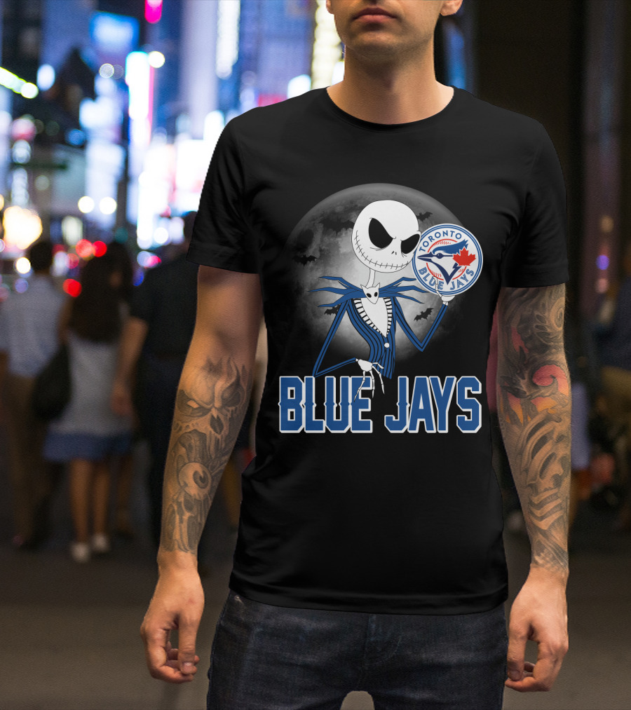 Jack Skellington Toronto Blue Jays Halloween Moon Bats T-Shirt