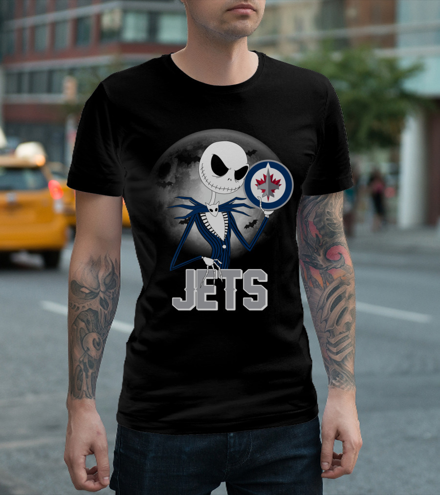 Jack Skellington Halloween Winnipeg Jets Moon Background With NHL T-Shirt