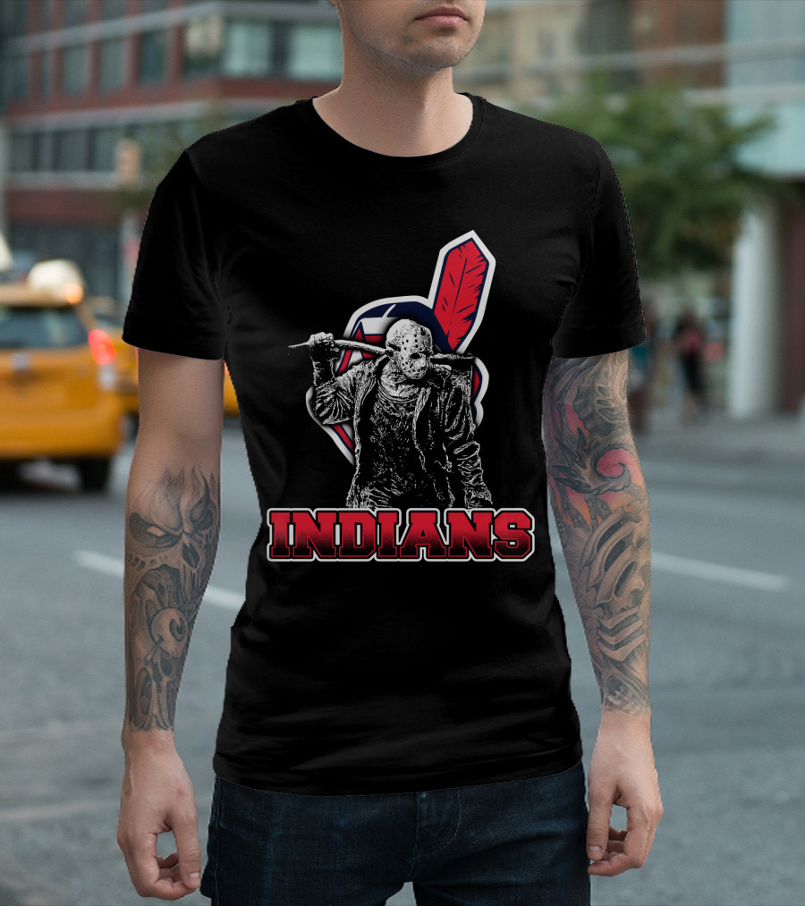 Jason Voorhees with Indians Logo and Cleaver T-Shirt