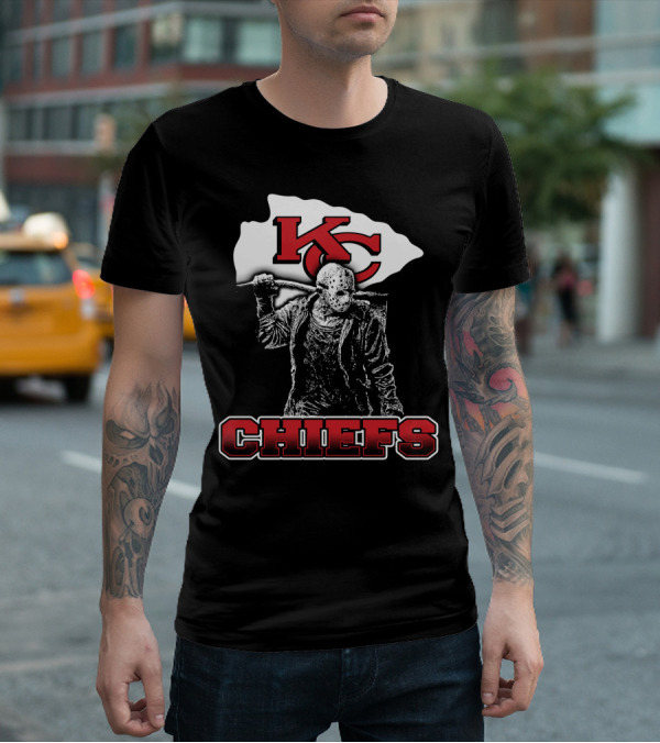 Jason Voorhees With Kansas City Chiefs Logo Chiefs Fans T-Shirt