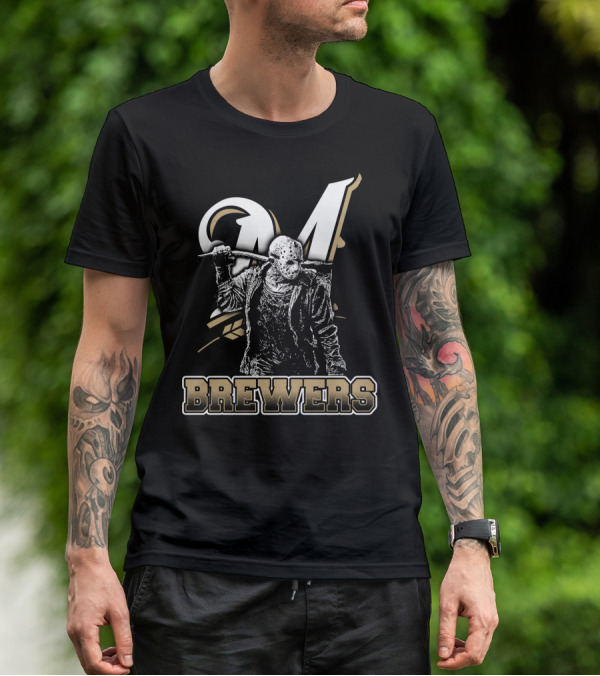 Mashup Of Jason Voorhees With Milwaukee Brewers Fans Aesthetic T-Shirt