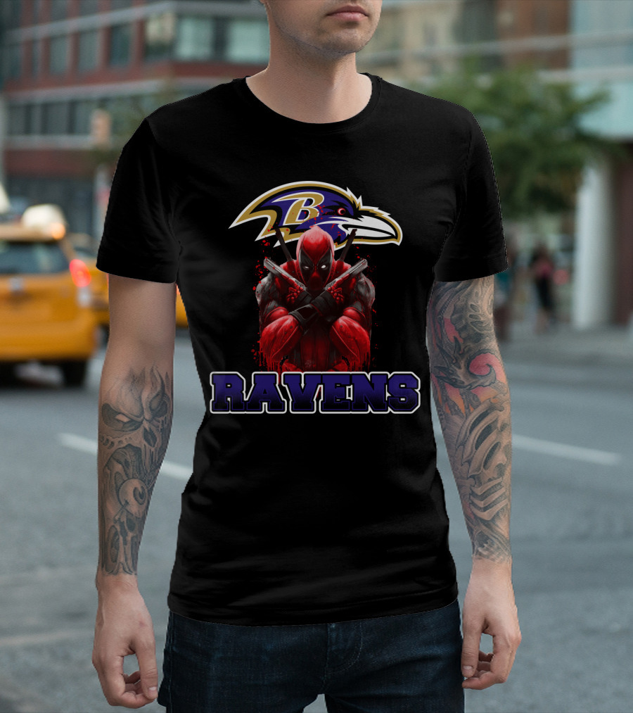 Baltimore Ravens Deadpool Crossed Swords Fan Combo T-Shirt