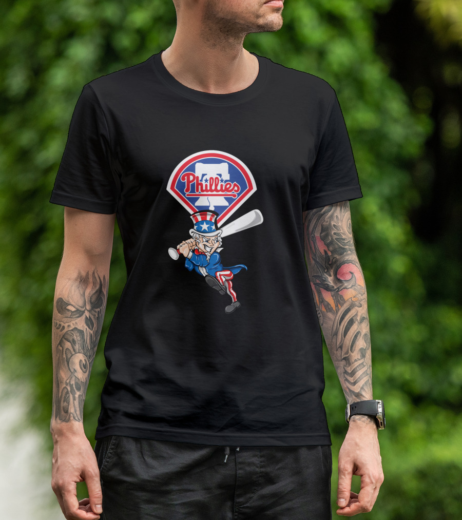 Philadelphia Phillies 4th Of July Uncle Sam Baseball Swing T-Shirt