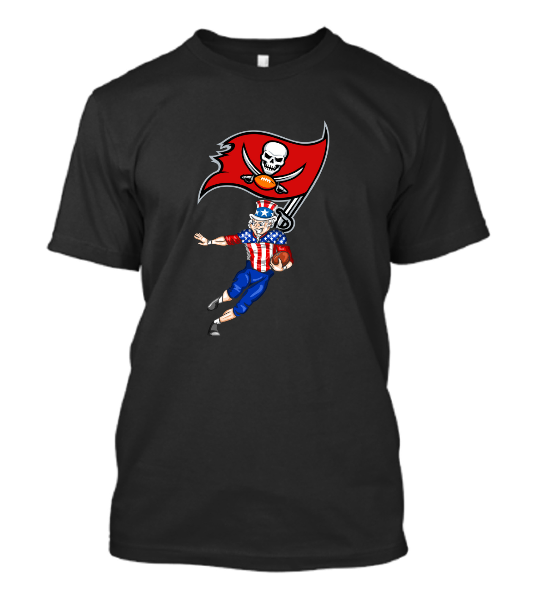 4th Of July Football With Tampa Bay Buccaneers Flag And Patriotic Uncle Sam T-Shirt