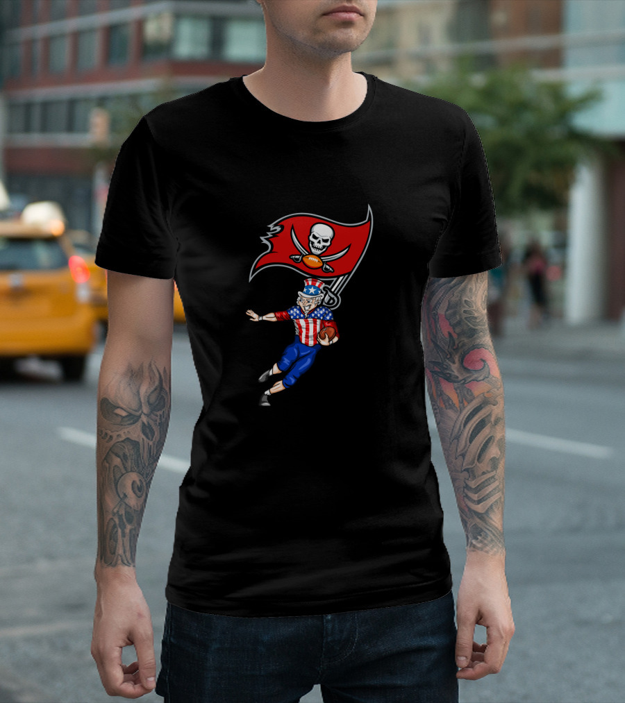 4th Of July Football With Tampa Bay Buccaneers Flag And Patriotic Uncle Sam T-Shirt