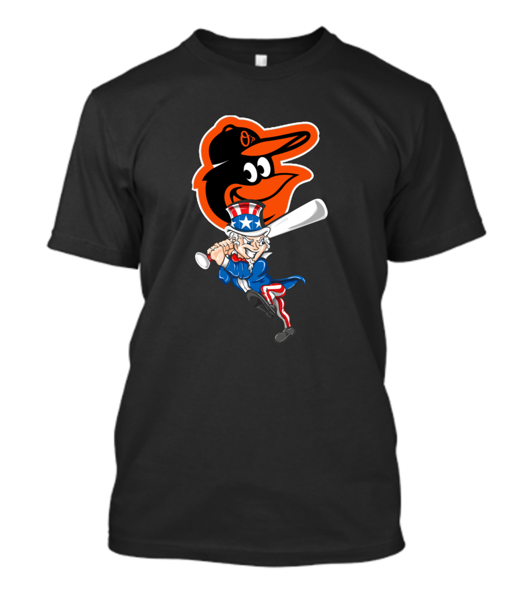 Uncle Sam Swinging Baseball Bat With Baltimore Orioles Logo For 4Th Of July Celebration T-Shirt