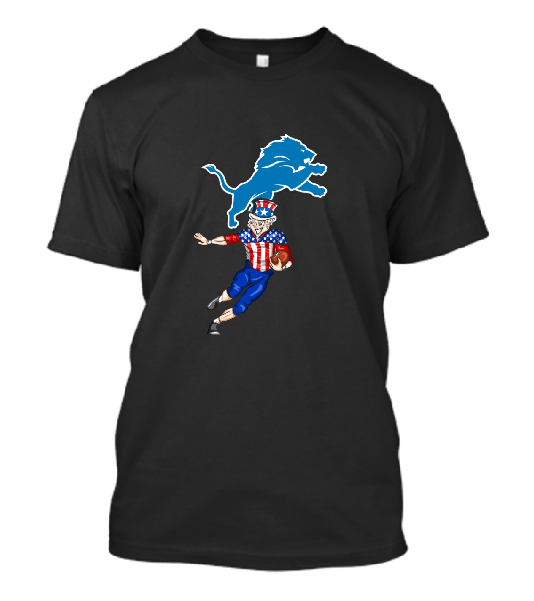 Uncle Sam Football Run With Detroit Lions For 4Th Of July Celebration T-Shirt
