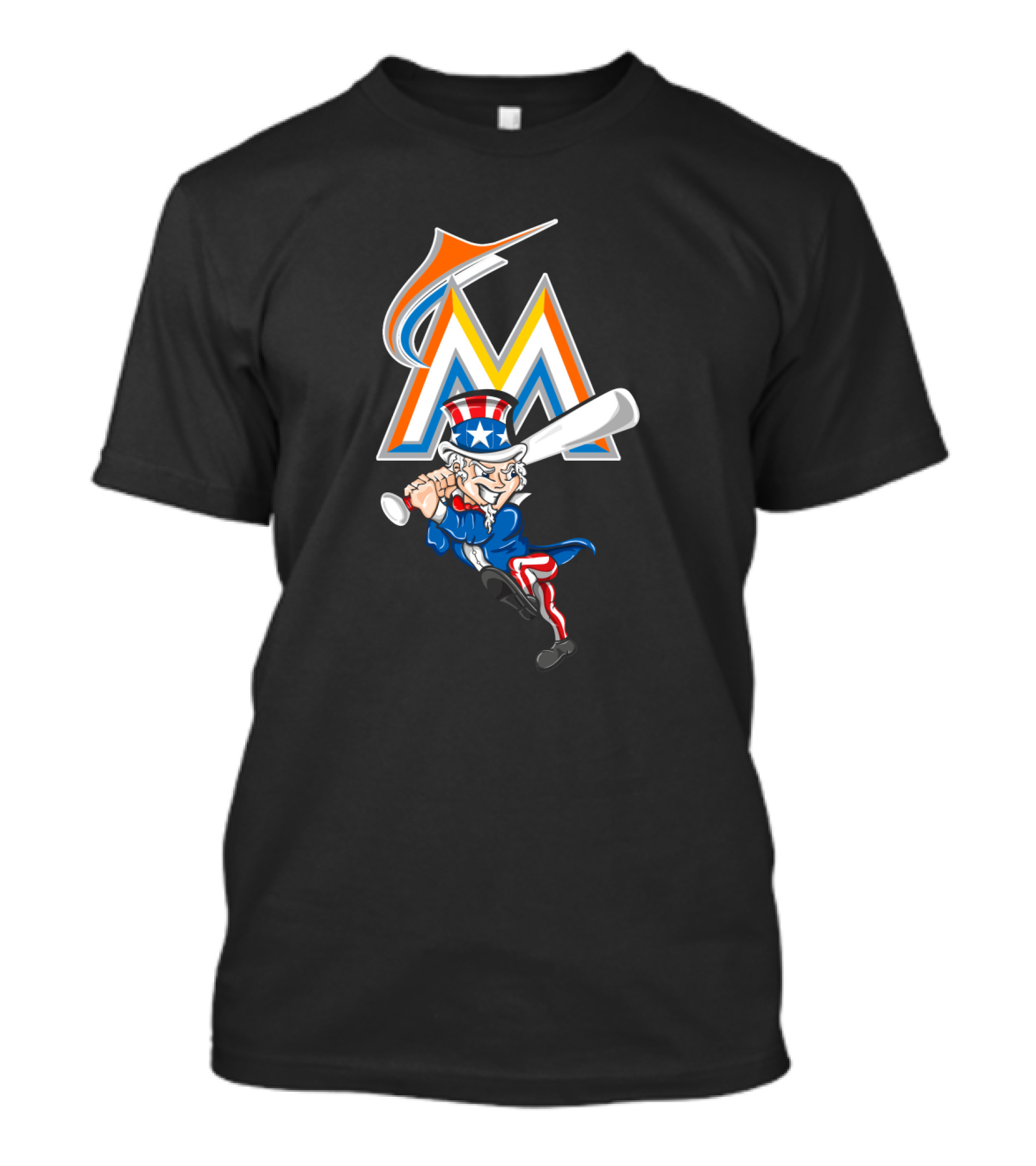 Miami Marlins Uncle Sam Plays Baseball 4th July T-Shirt