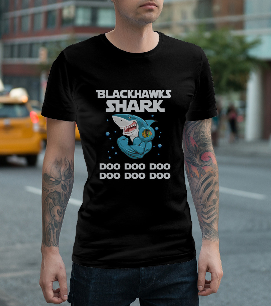 Blackhawks Shark Doo Doo Doo Hockey Team Logo Animation T-Shirt