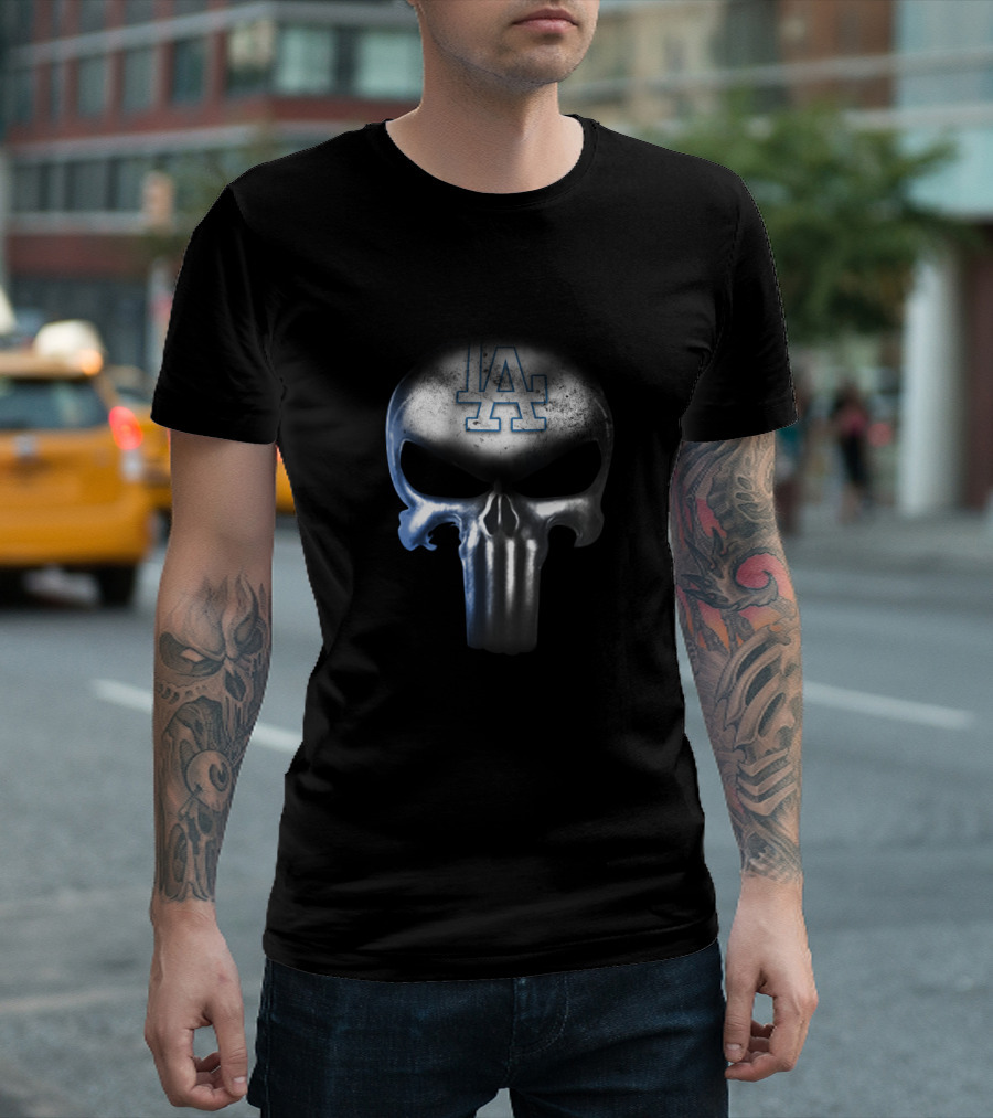 Los Angeles Dodgers Fans Iconic Punisher Skull Emblem T-Shirt