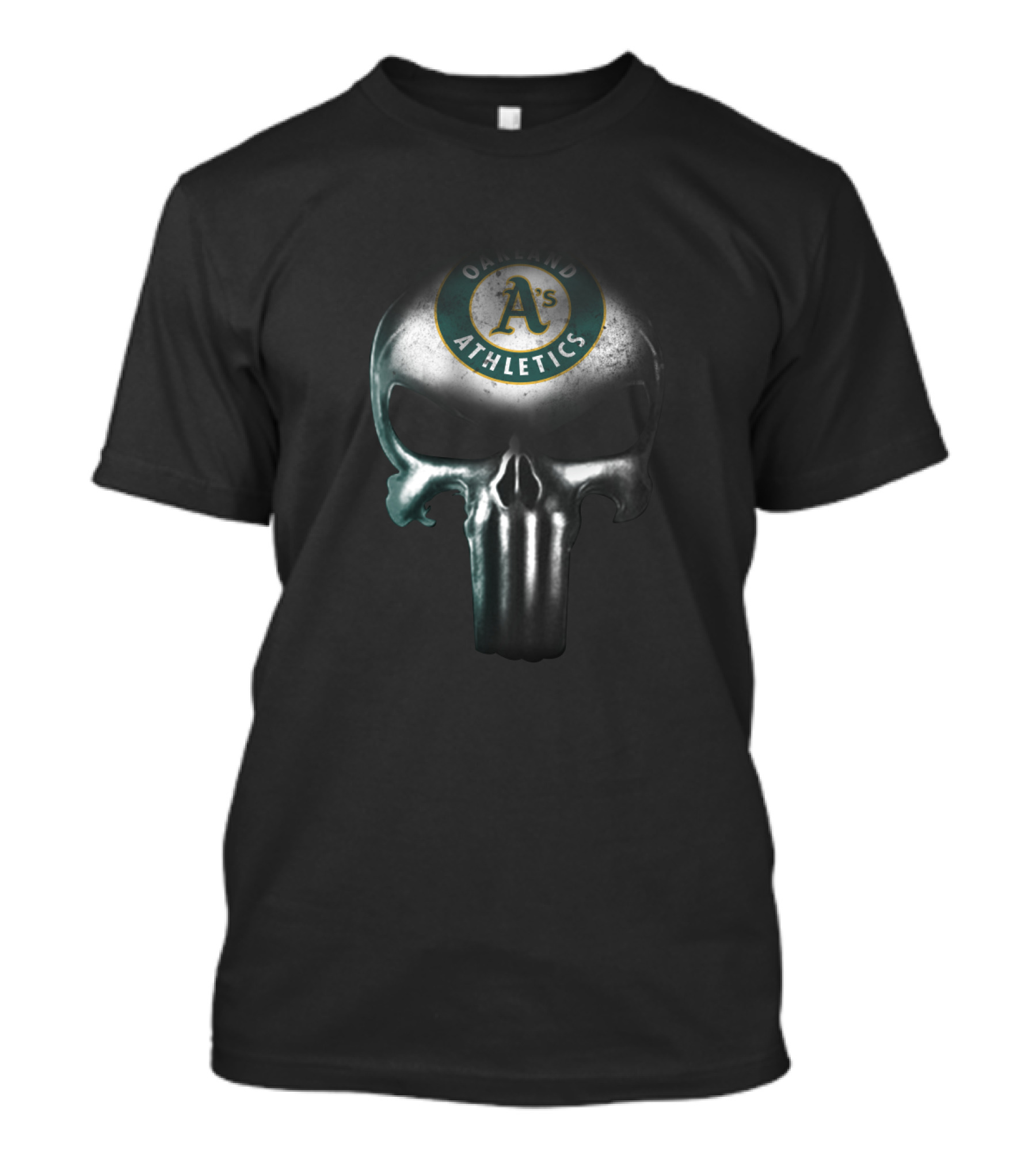 Oakland Athletics Fans Punisher Skull Logo Fusion T-Shirt