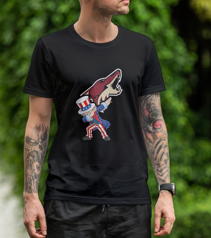 Uncle Sam Dabbing With Arizona Coyotes Logo 4th Of July T-Shirt