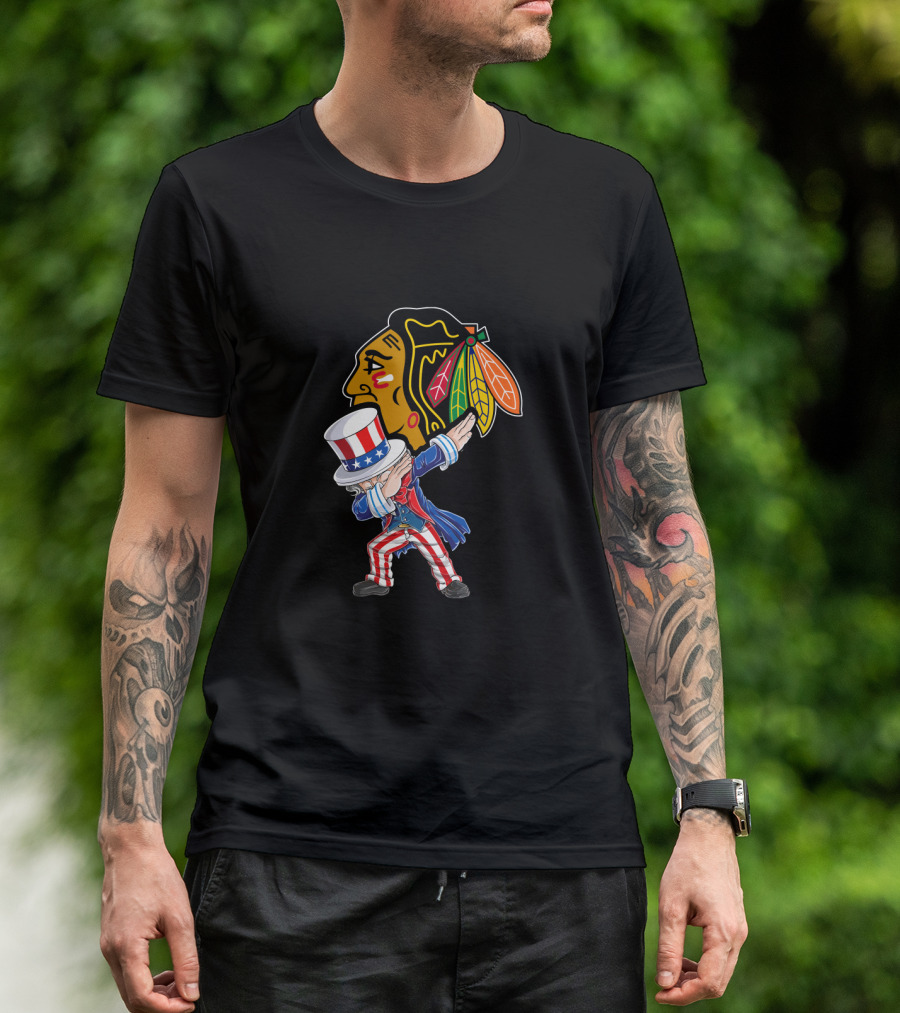 Uncle Sam Dabbing Chicago Blackhawks 4Th Of July T-Shirt