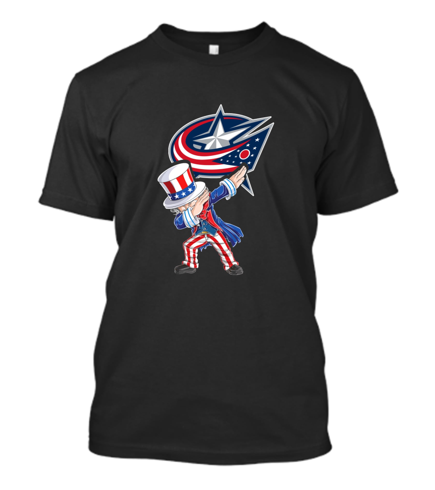Uncle Sam Dabbing Columbus Blue Jackets 4Th July Patriotic Theme T-Shirt