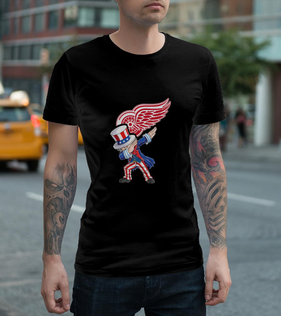 Uncle Sam Dabbing 4th of July Detroit Red Wings T-Shirt