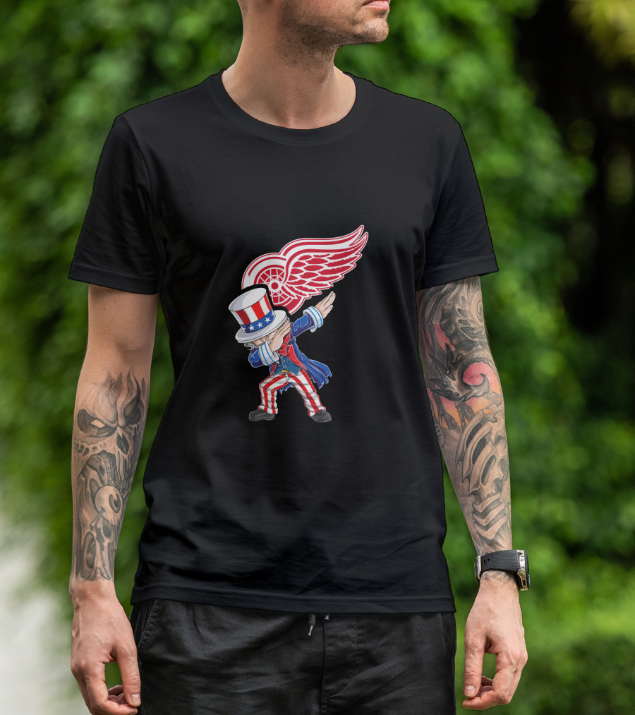 Uncle Sam Dabbing With Detroit Red Wings Logo 4Th Of July T-Shirt