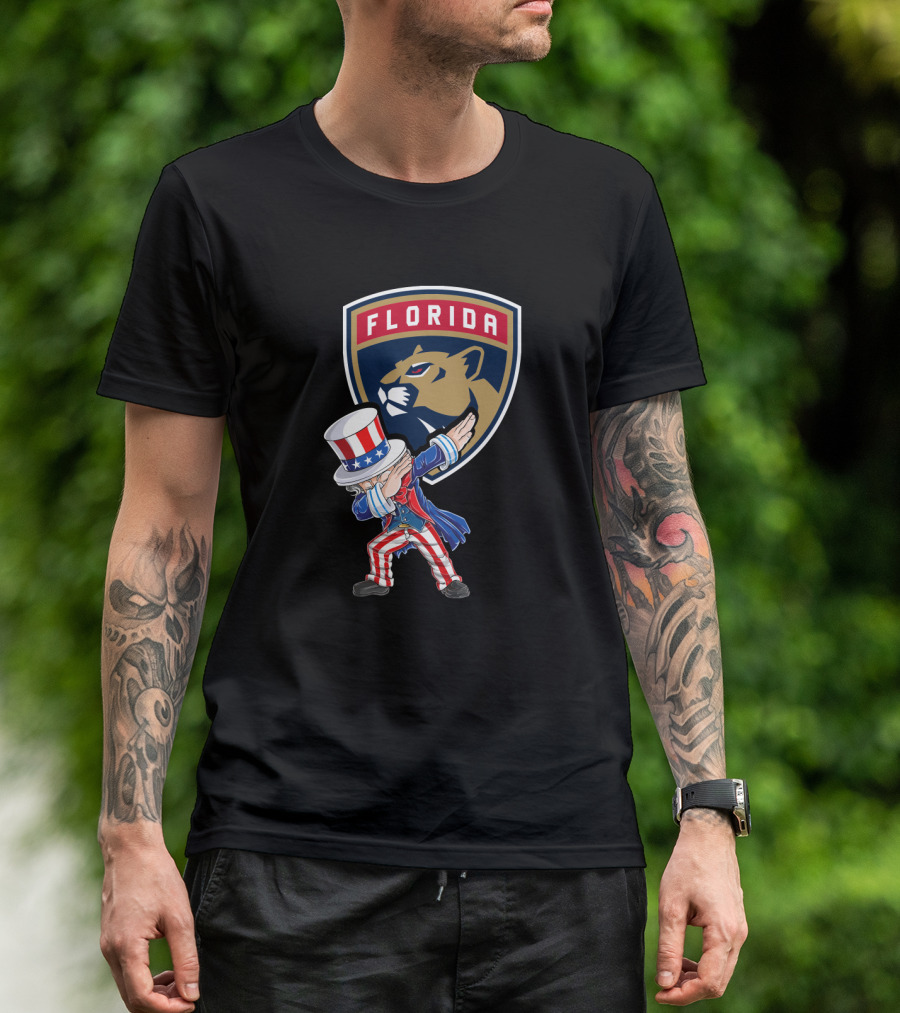 Uncle Sam Dabbing With Florida Panthers Logo Celebrating 4th Of July T-Shirt