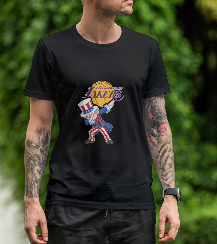 Uncle Sam Dabbing Los Angeles Lakers 4th Of July T-Shirt